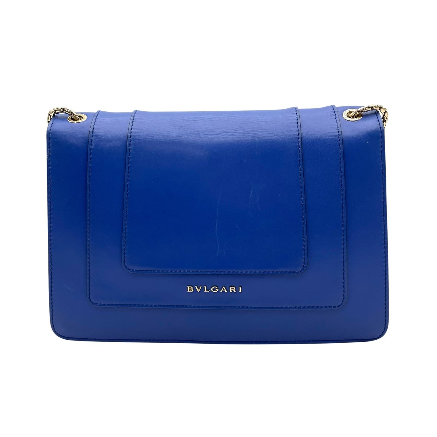 Bvlgari Serpenti Forever Shoulder Bag Calf Leather Blue Gold Chain — view 3