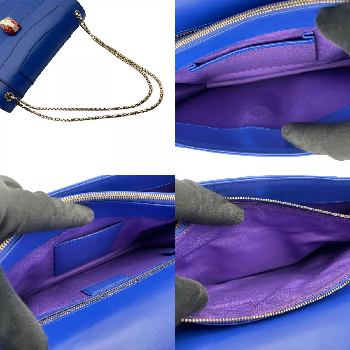 Bvlgari Serpenti Forever Shoulder Bag Calf Leather Blue Gold Chain — view 7