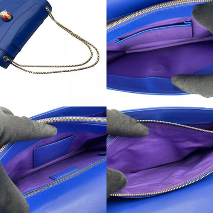 Bvlgari Serpenti Forever Shoulder Bag Calf Leather Blue Gold Chain — view 7