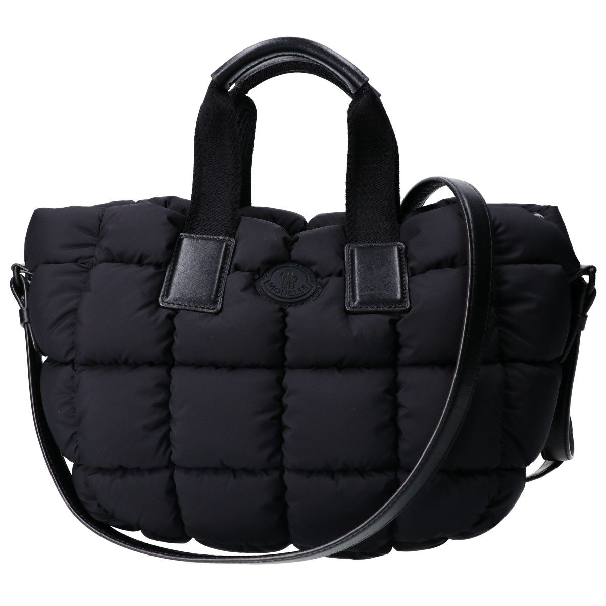 Moncler 24 Mini Caradoc Black Quilted Nylon Rubber Logo 2-Way Down Tote Bag