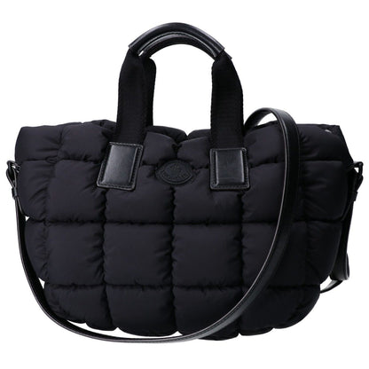 Moncler 24 Mini Caradoc Black Quilted Nylon Rubber Logo 2-Way Down Tote Bag