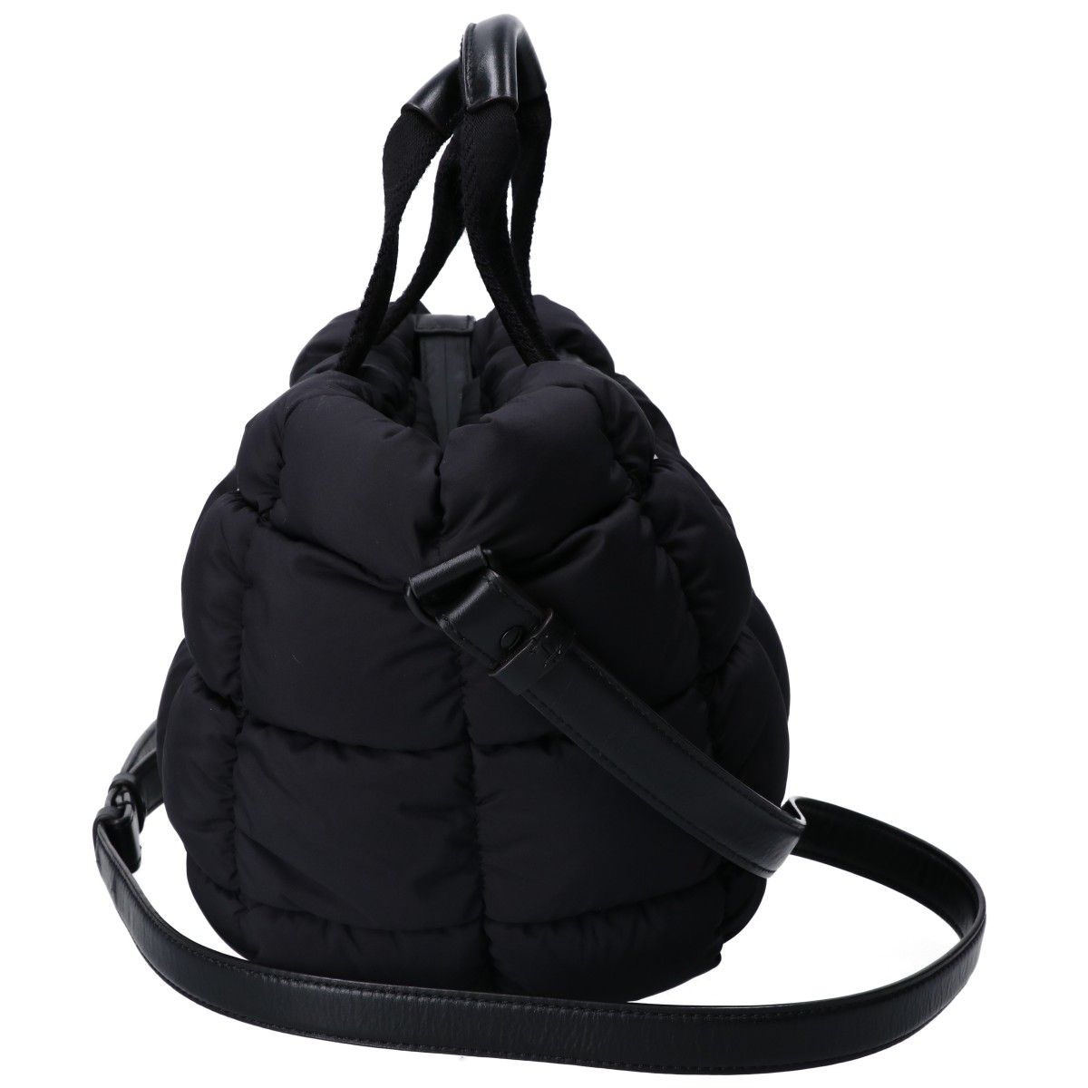 Moncler 24 Mini Caradoc Black Quilted Nylon Rubber Logo 2-Way Down Tote Bag — view 4