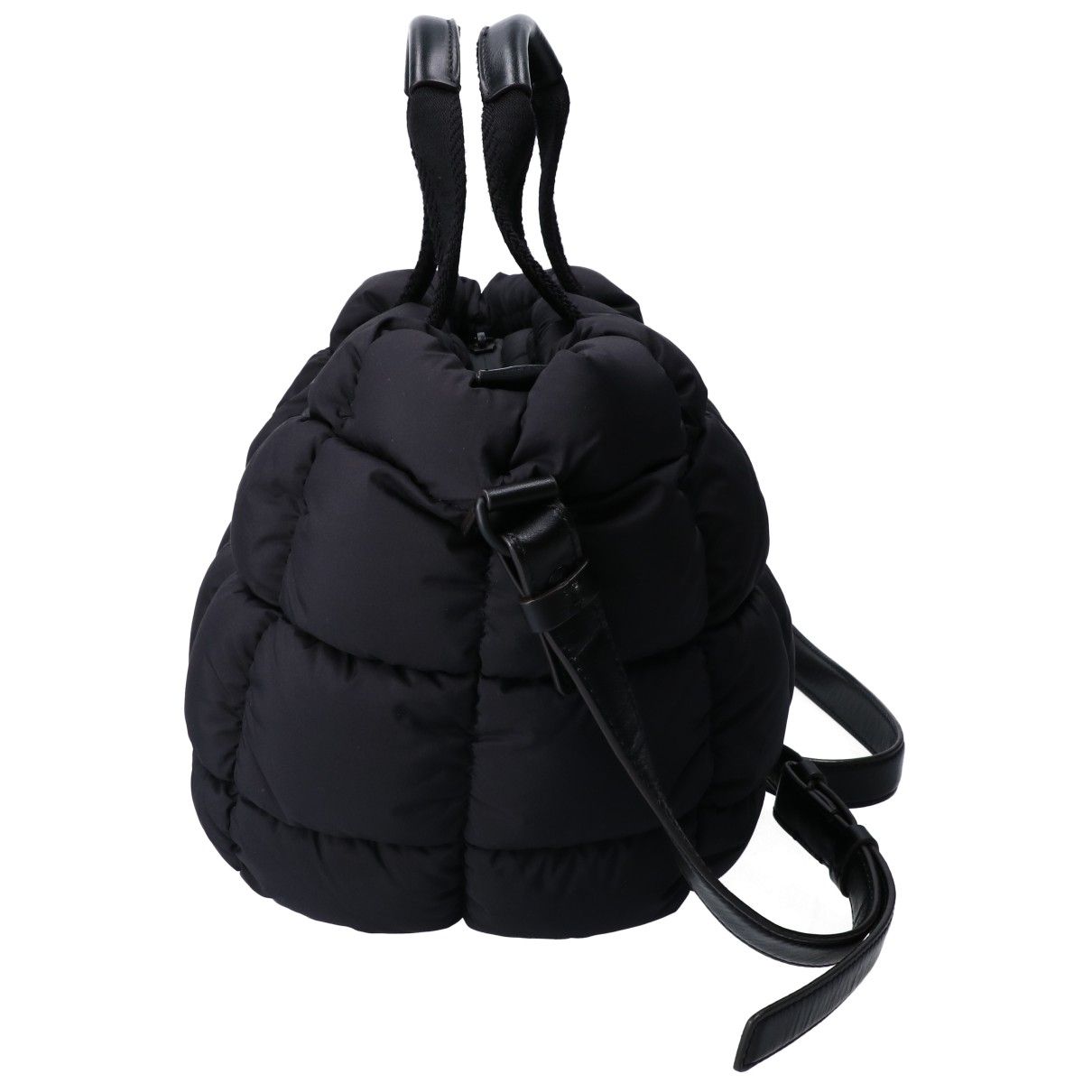 Moncler 24 Mini Caradoc Black Quilted Nylon Rubber Logo 2-Way Down Tote Bag — view 2