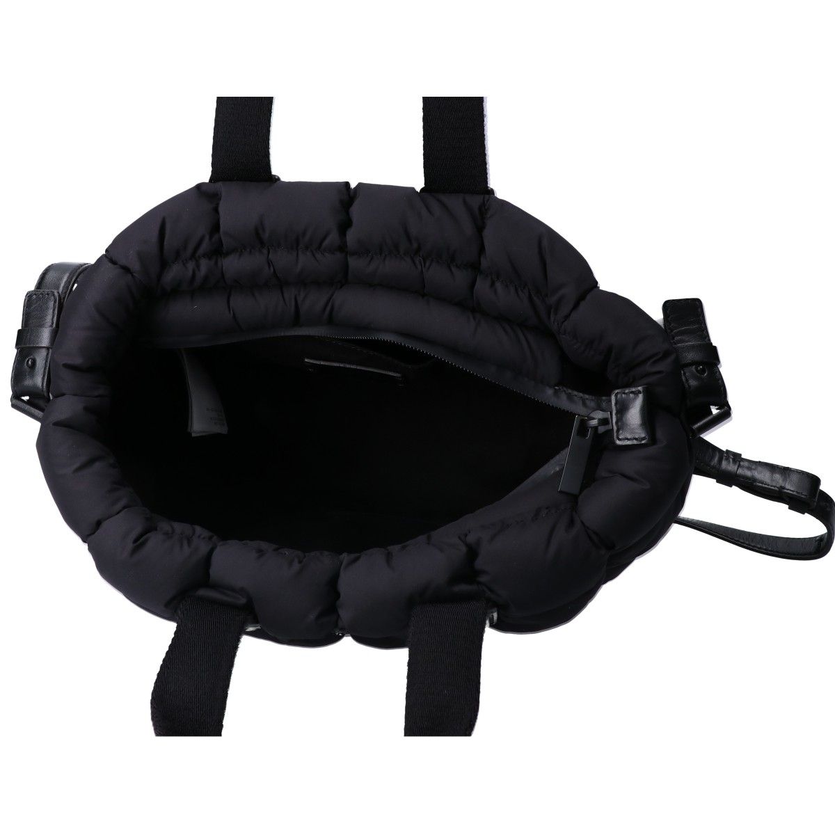Moncler 24 Mini Caradoc Black Quilted Nylon Rubber Logo 2-Way Down Tote Bag — view 6