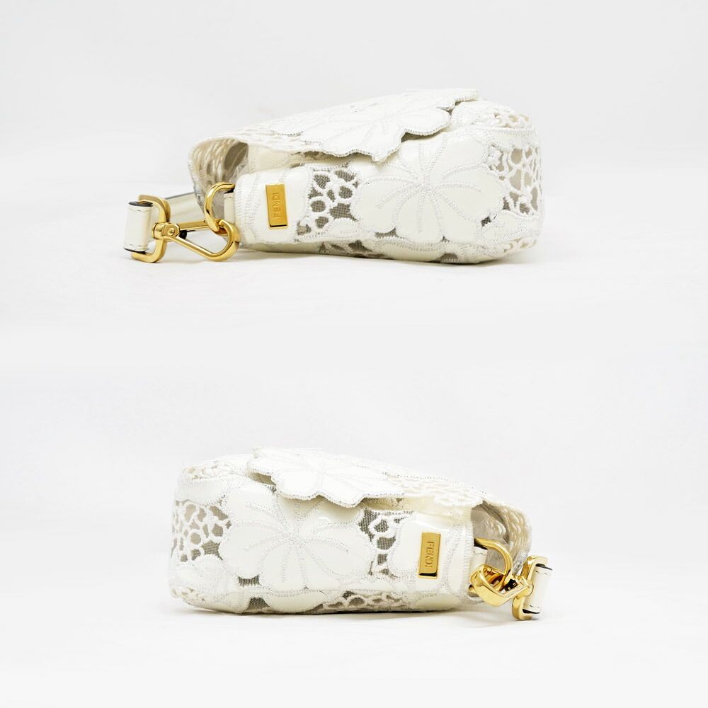 Fendi Mamma Bucket Patent Leather 2-Way Handle Shoulder Bag White Embroidered — view 3