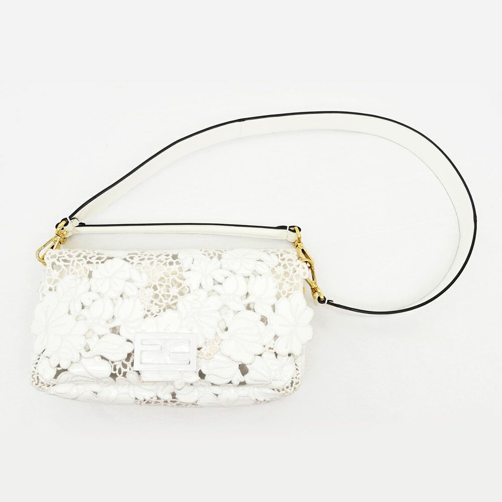 Fendi Mamma Bucket Patent Leather 2-Way Handle Shoulder Bag White Embroidered — view 5