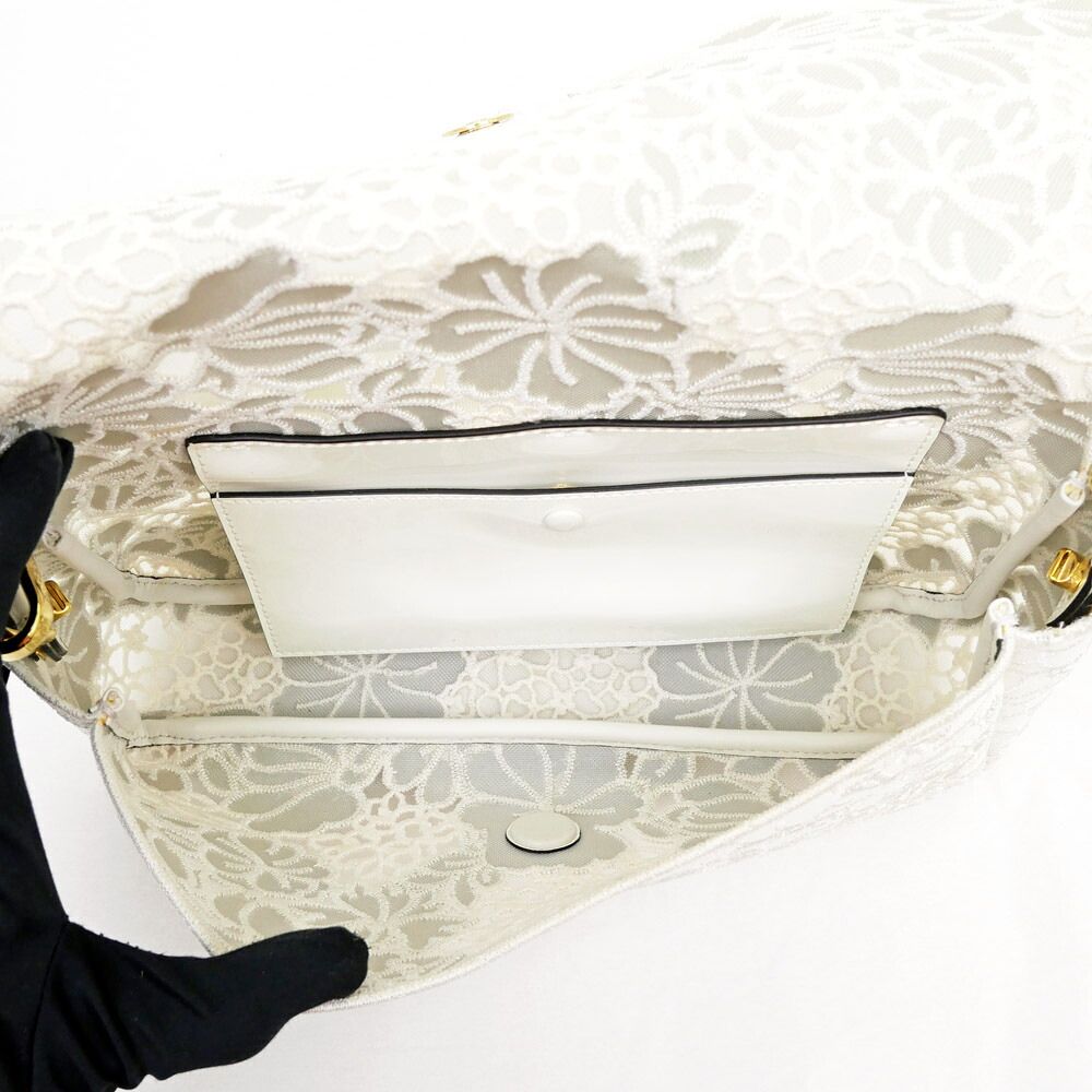 Fendi Mamma Bucket Patent Leather 2-Way Handle Shoulder Bag White Embroidered — view 7