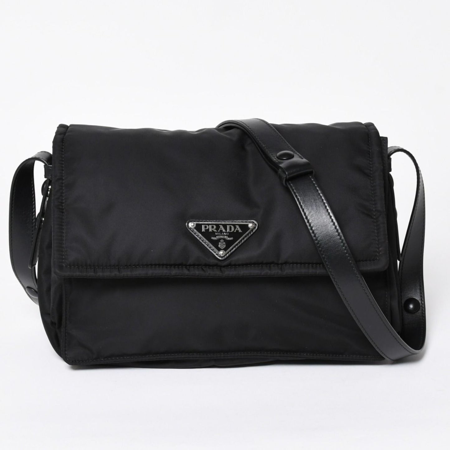 Prada Pocono Shoulder Bag Triangle Logo Nylon Black Silver