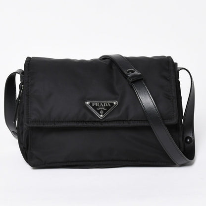 Prada Pocono Shoulder Bag Triangle Logo Nylon Black Silver