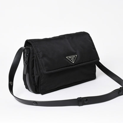 Prada Pocono Shoulder Bag Triangle Logo Nylon Black Silver — view 3