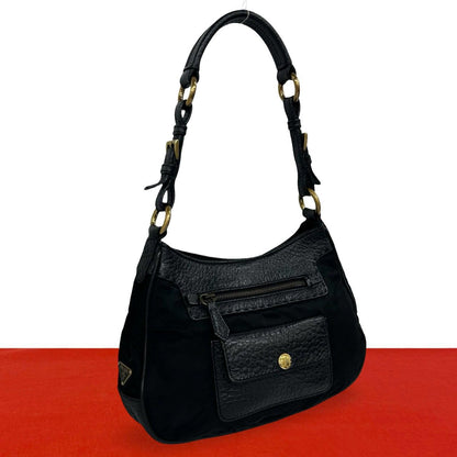 Prada Leather Tessuto Shoulder Bag Handle Black
