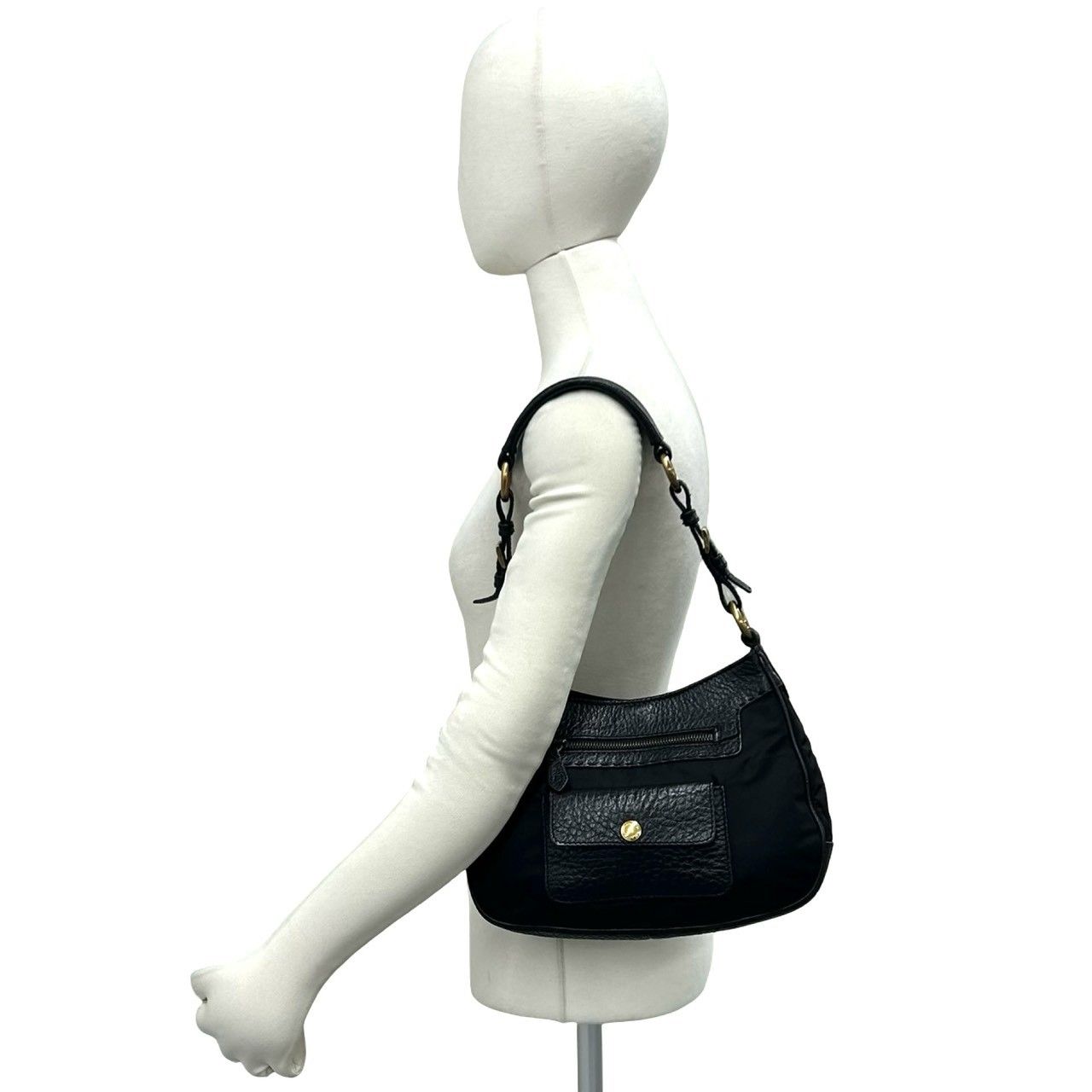 Prada Leather Tessuto Shoulder Bag Handle Black — view 2