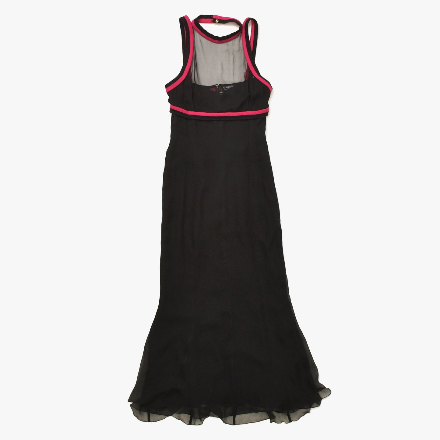 Chanel Lace Dress Black Pink CC Logo Button Shawl Silk