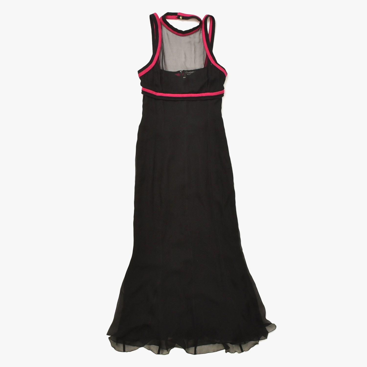 Chanel Lace Dress Black Pink CC Logo Button Shawl Silk