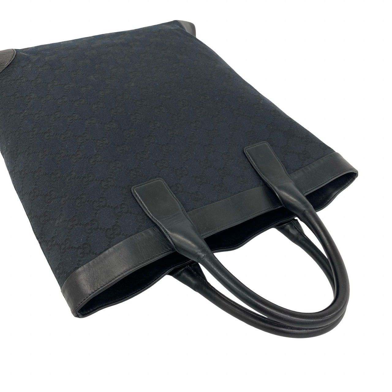 Gucci GG Logo Pattern Leather Tote Bag Handle Black — view 4