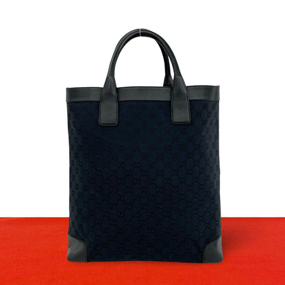 Gucci GG Logo Pattern Leather Tote Bag Handle Black