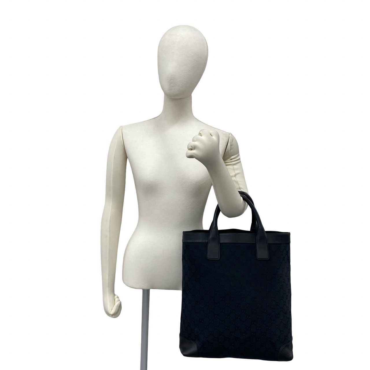 Gucci GG Logo Pattern Leather Tote Bag Handle Black — view 2