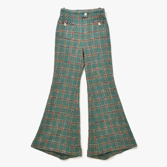 Chanel Tweed Flare Pants CC Logo Green Multicolor