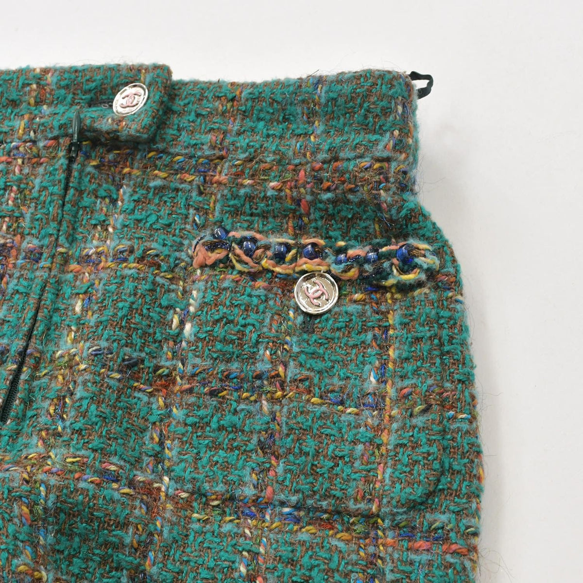 Chanel Tweed Flare Pants CC Logo Green Multicolor — view 5