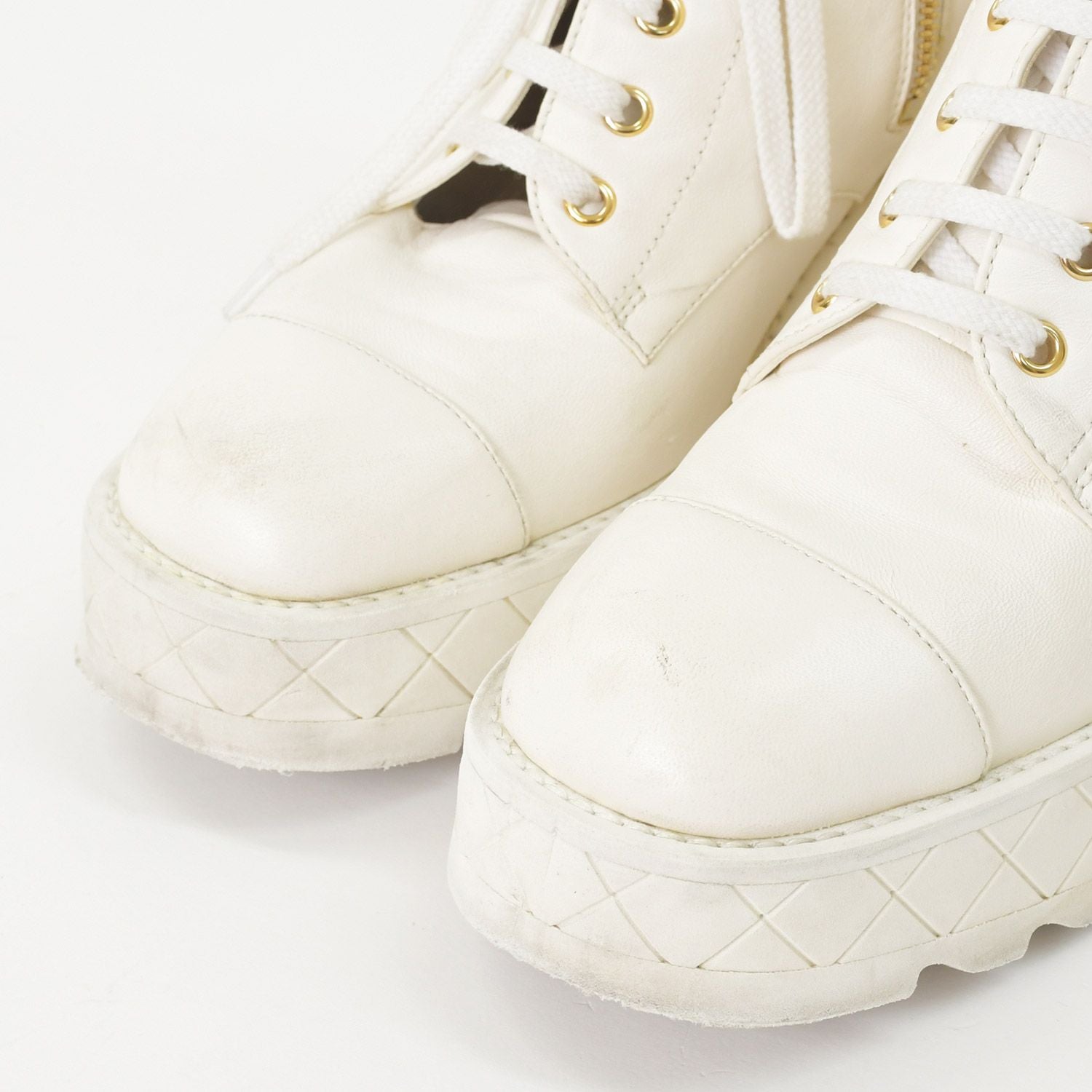 Chanel CC Logo Combat Boots Sneakers White — view 5
