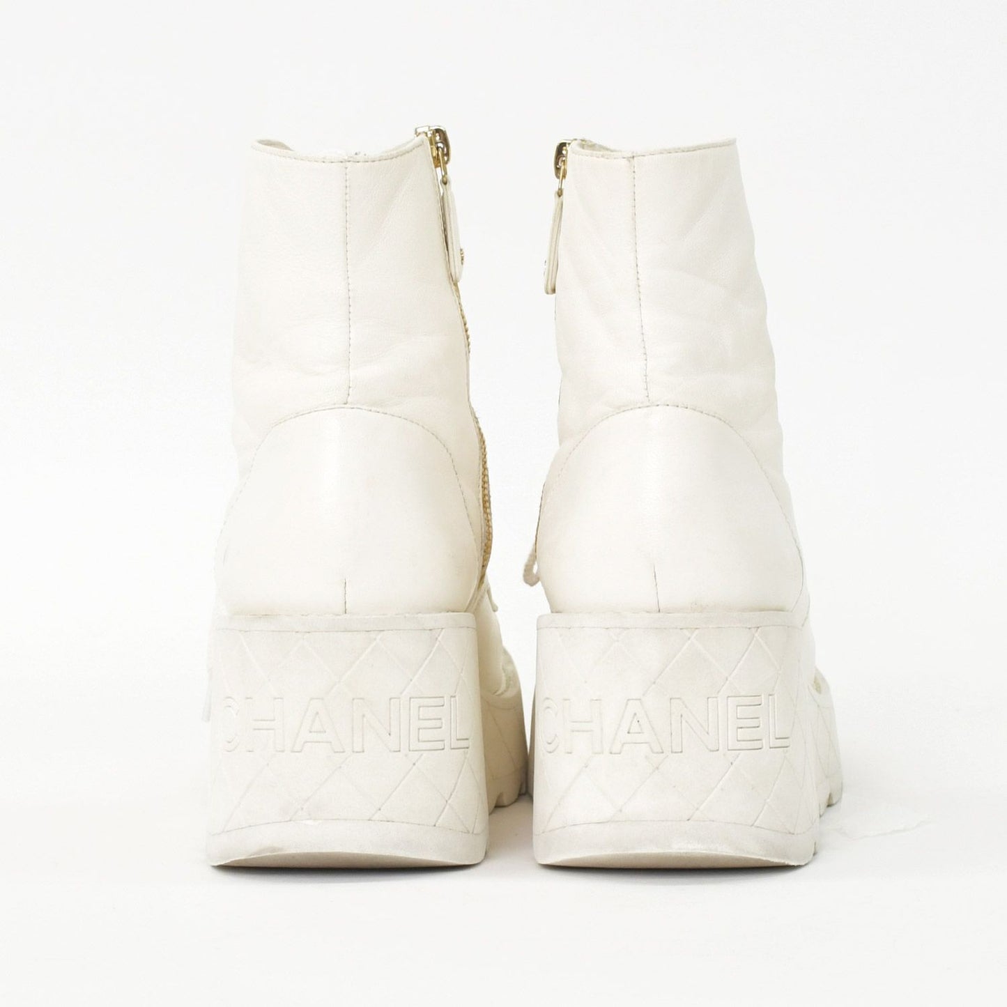 Chanel CC Logo Combat Boots Sneakers White — view 3