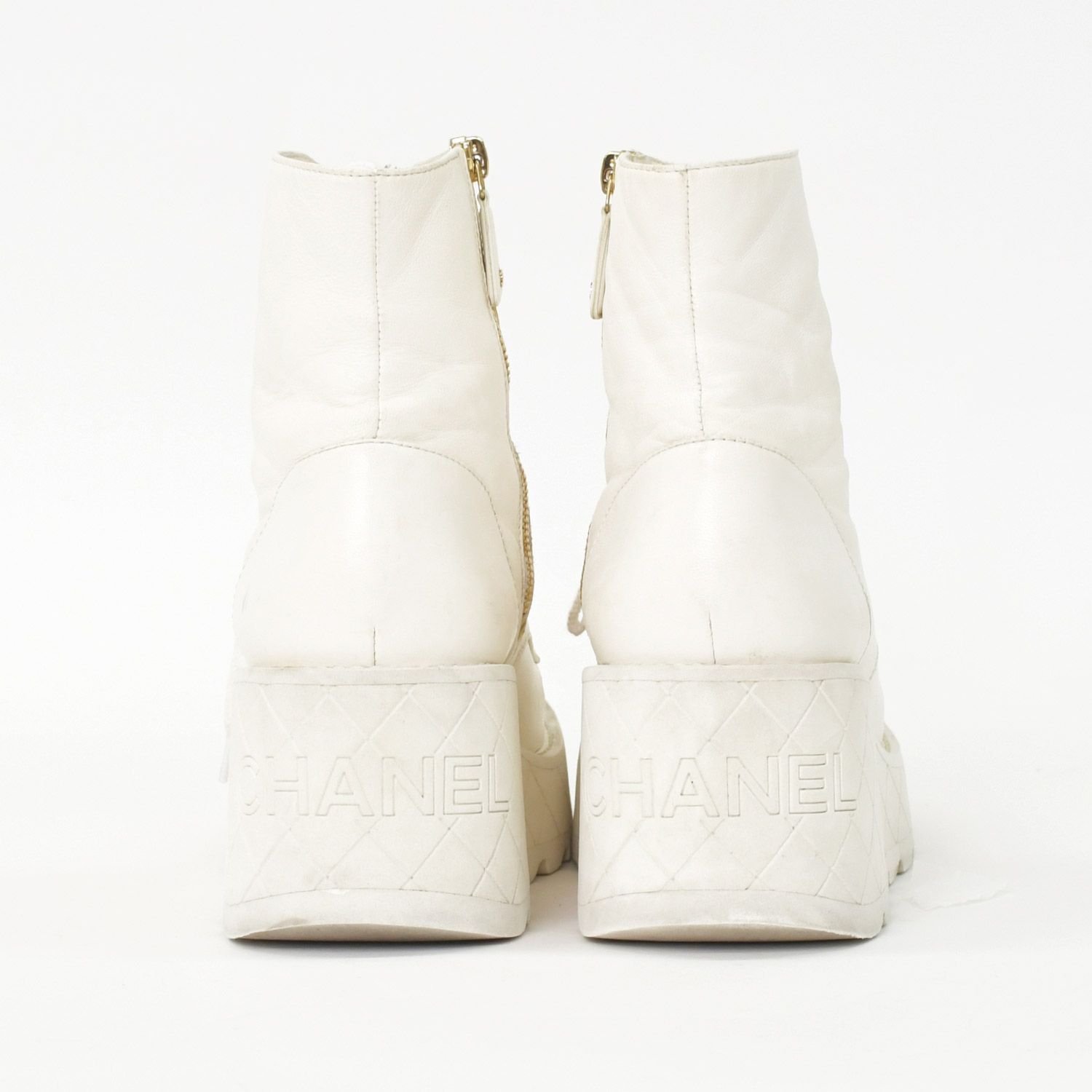 Chanel CC Logo Combat Boots Sneakers White — view 3