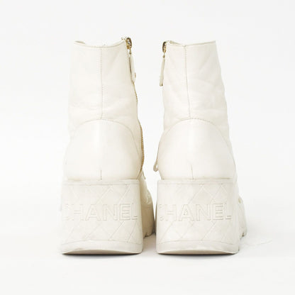 Chanel CC Logo Combat Boots Sneakers White — view 3