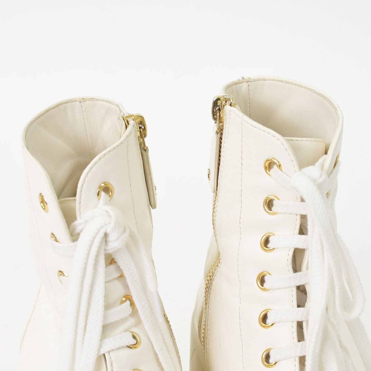 Chanel CC Logo Combat Boots Sneakers White — view 6