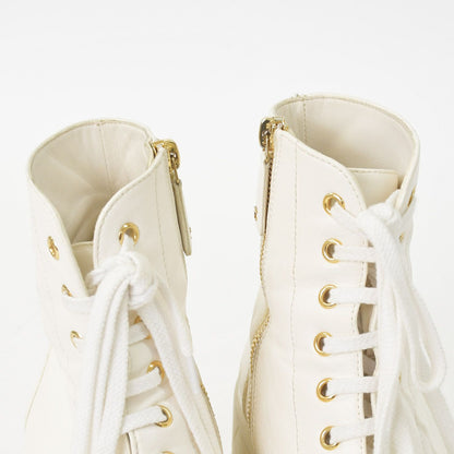 Chanel CC Logo Combat Boots Sneakers White — view 6