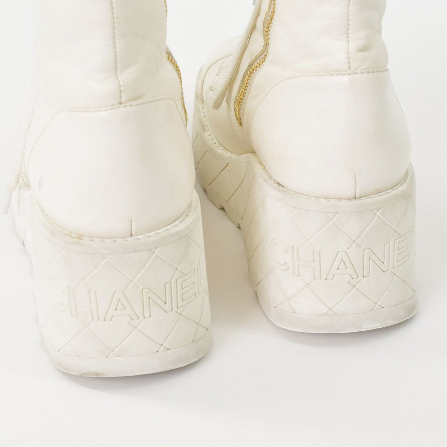Chanel CC Logo Combat Boots Sneakers White — view 7