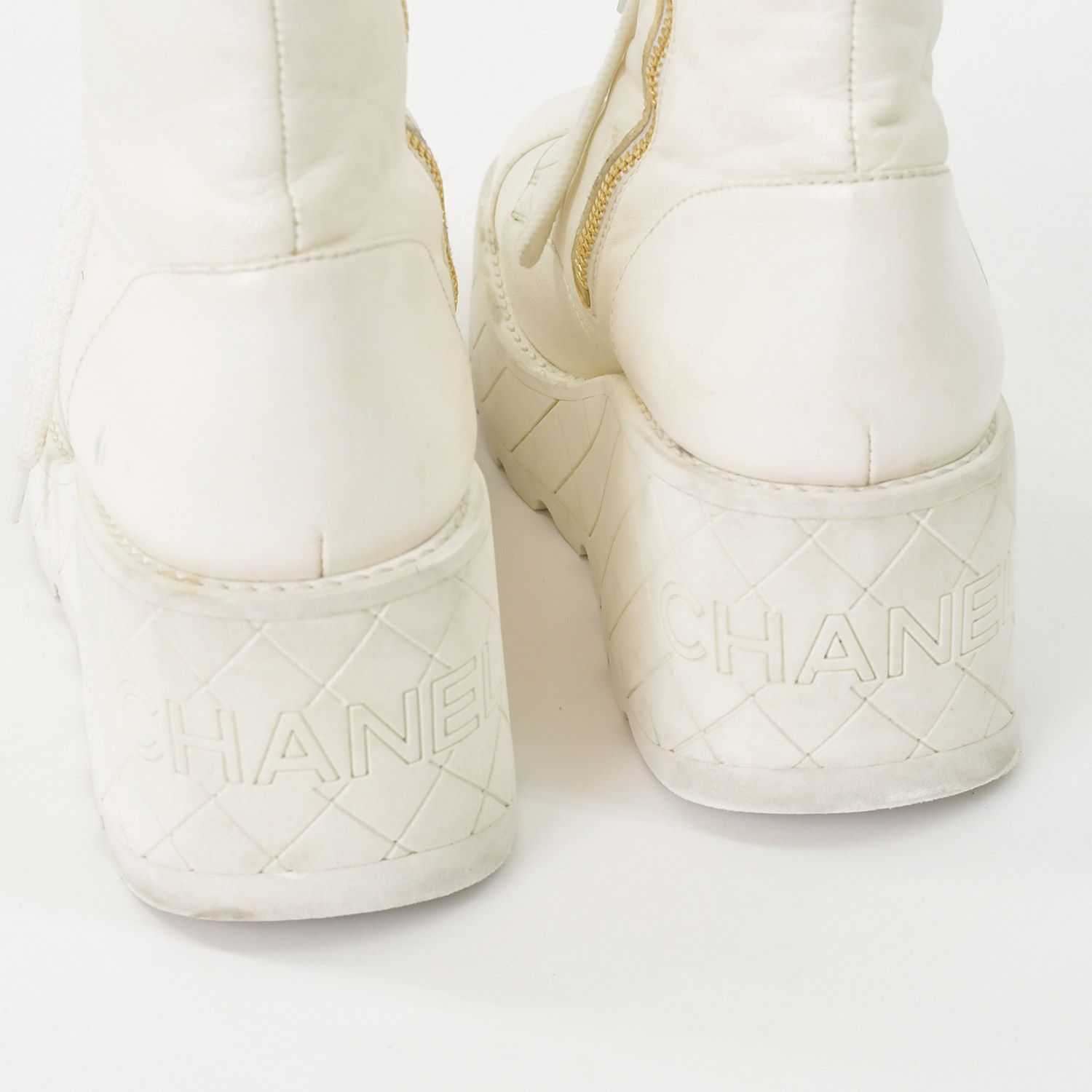 Chanel CC Logo Combat Boots Sneakers White — view 7
