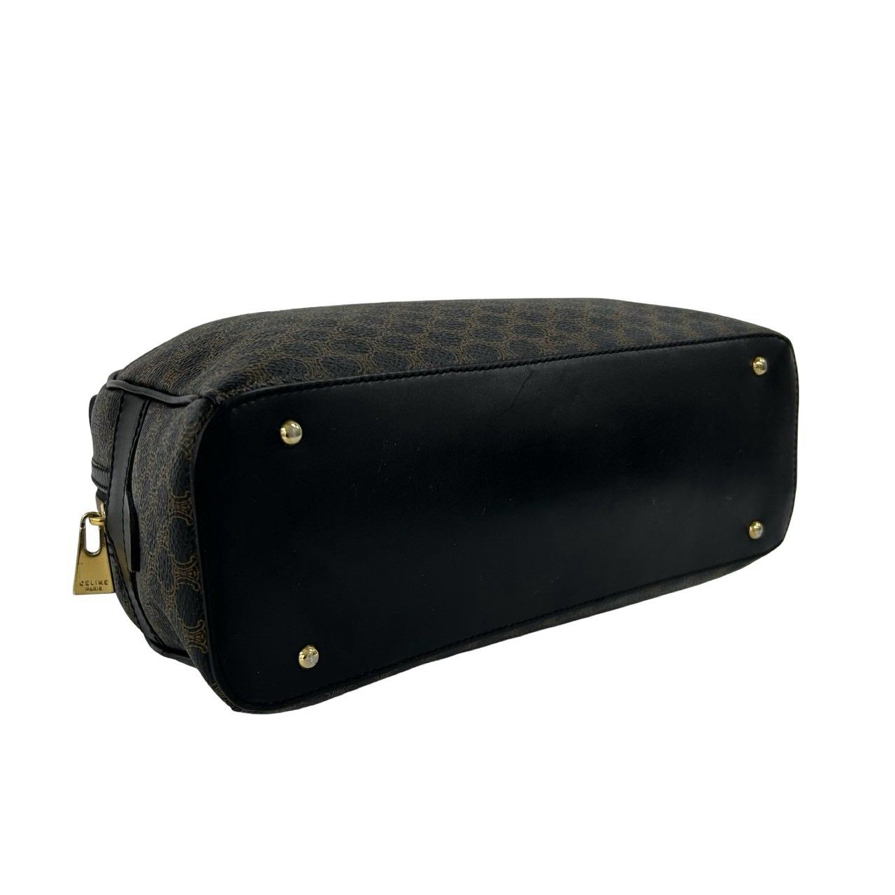 Celine Vintage Macadam Brazon Triomphe Logo Leather Handle Mini Boston Bag Black — view 7
