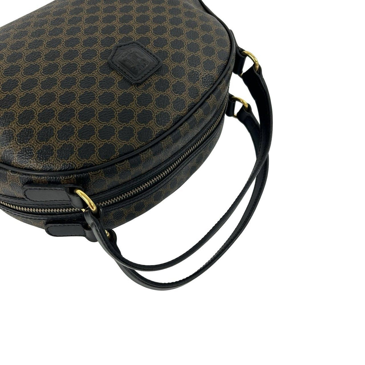 Celine Vintage Macadam Brazon Triomphe Logo Leather Handle Mini Boston Bag Black — view 4