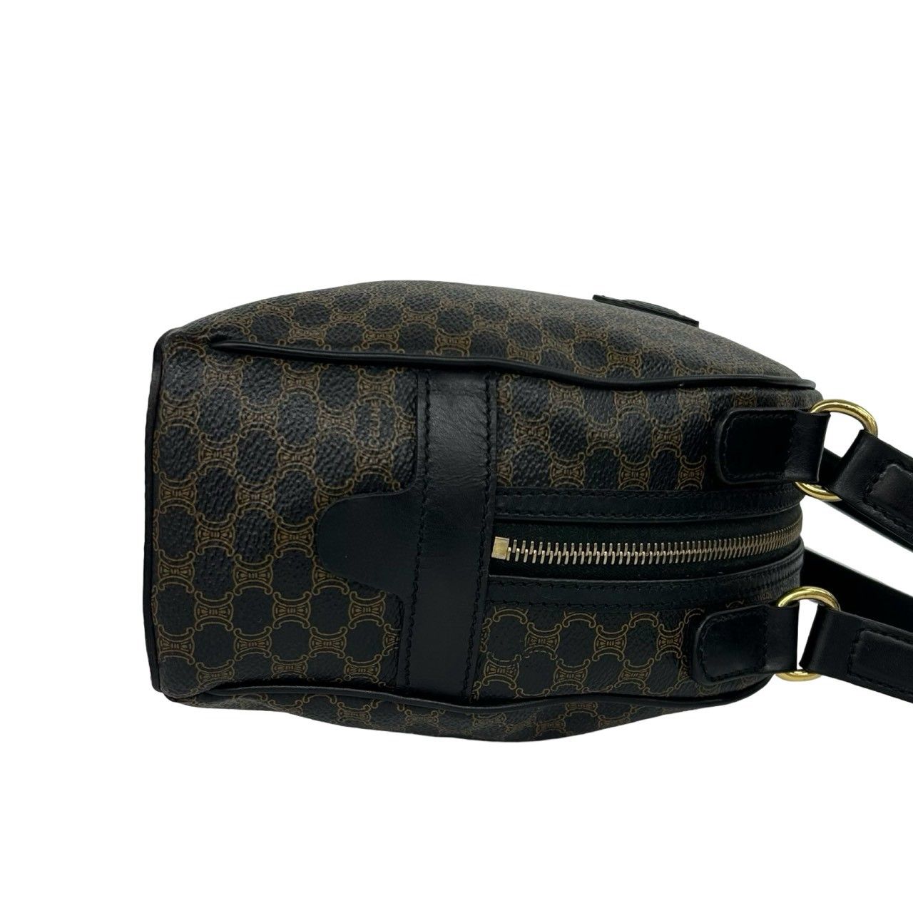 Celine Vintage Macadam Brazon Triomphe Logo Leather Handle Mini Boston Bag Black — view 6