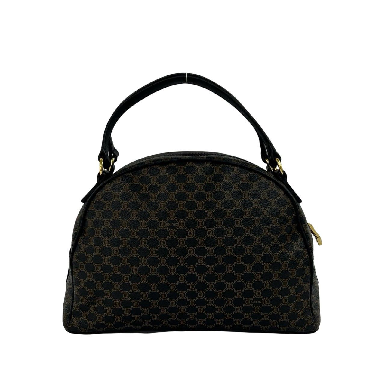 Celine Vintage Macadam Brazon Triomphe Logo Leather Handle Mini Boston Bag Black — view 3