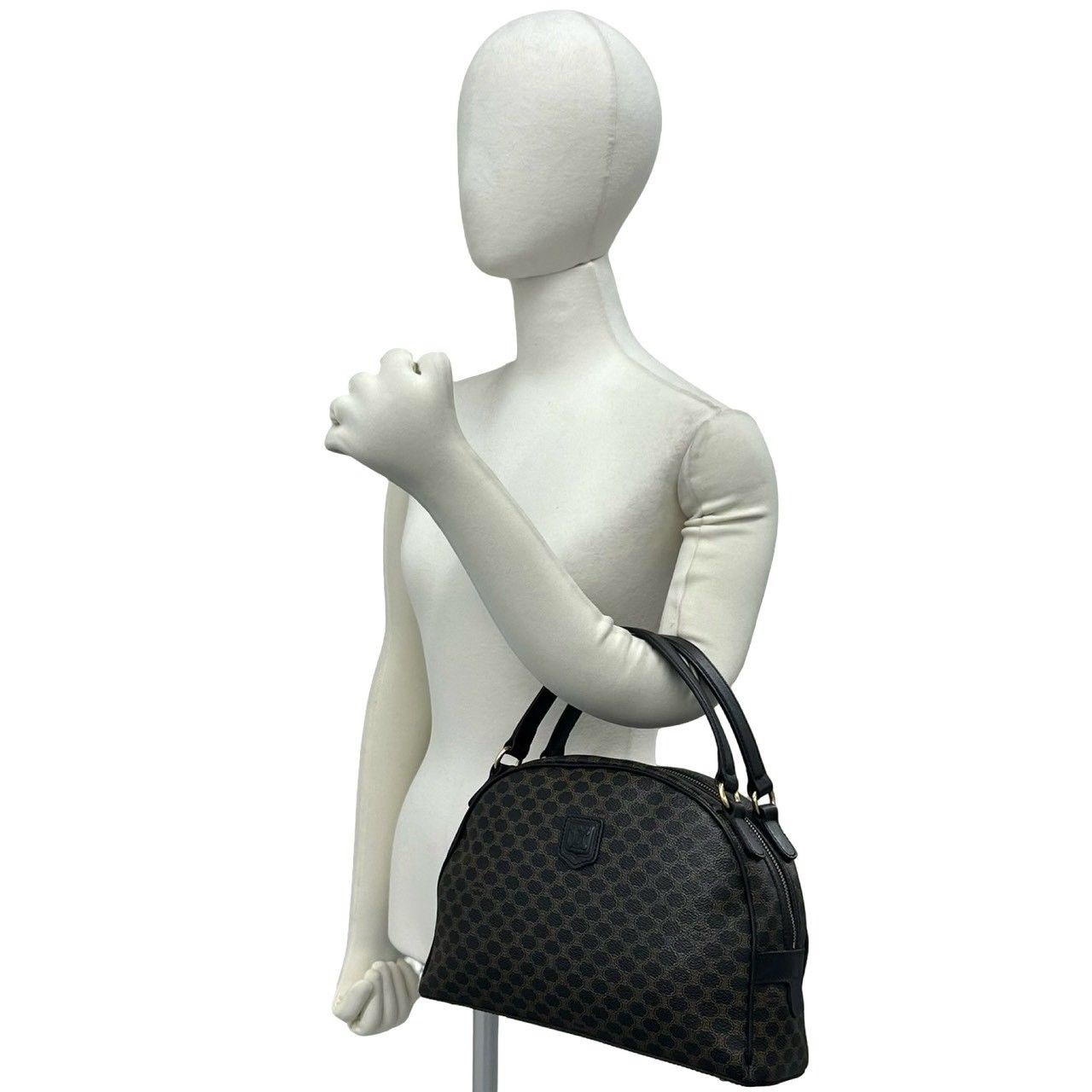 Celine Vintage Macadam Brazon Triomphe Logo Leather Handle Mini Boston Bag Black — view 2