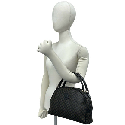 Celine Vintage Macadam Brazon Triomphe Logo Leather Handle Mini Boston Bag Black — view 2