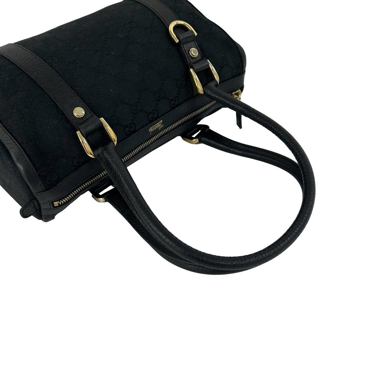 Gucci GG Logo Print Canvas Leather Handle Mini Tote Boston Bag Black — view 4