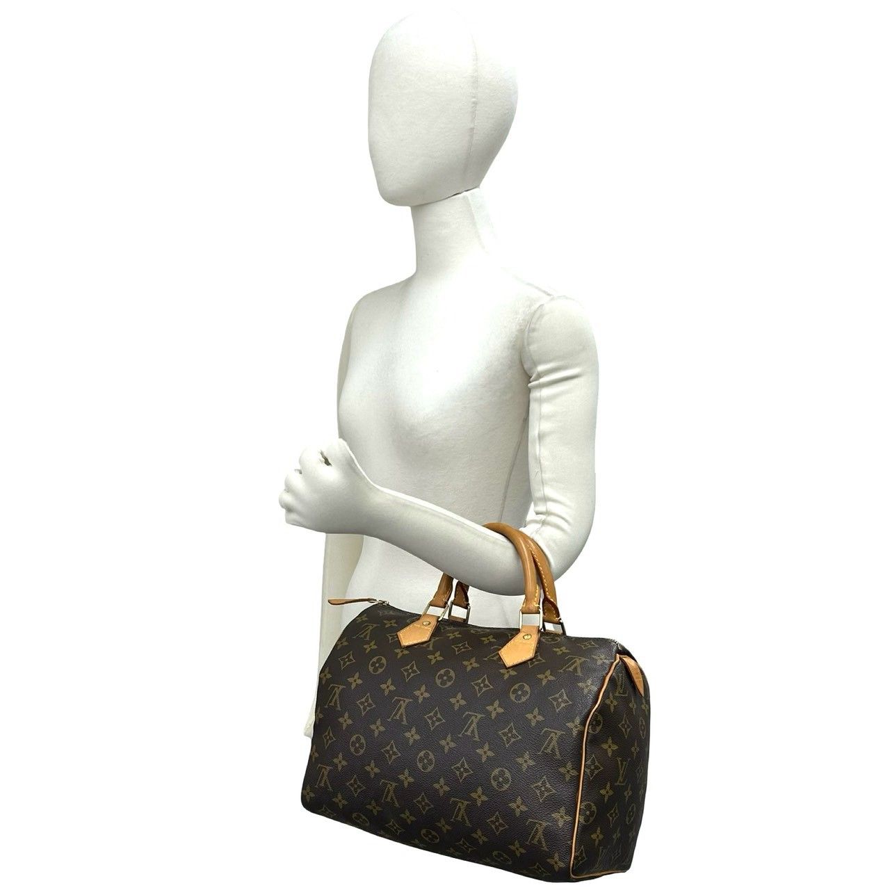 Louis Vuitton Speedy 30 Monogram Leather Handle Mini Boston Bag Brown — view 2