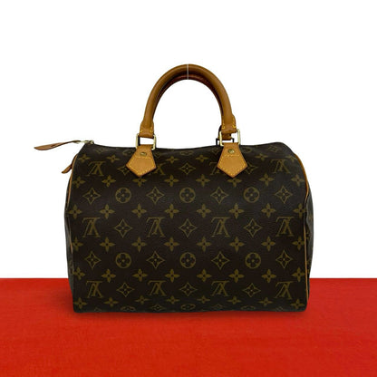 Louis Vuitton Speedy 30 Monogram Leather Handle Mini Boston Bag Brown