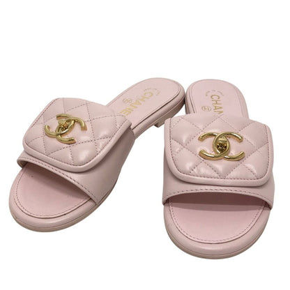 Chanel Sandals Turnlock Leather Pink