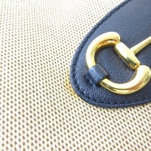 Gucci Horsebit Tote Shoulder Bag Beige Navy — view 4
