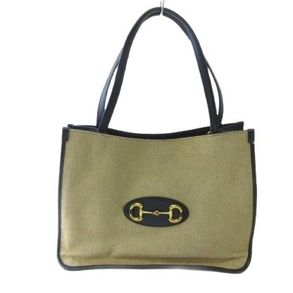 Gucci Horsebit Tote Shoulder Bag Beige Navy