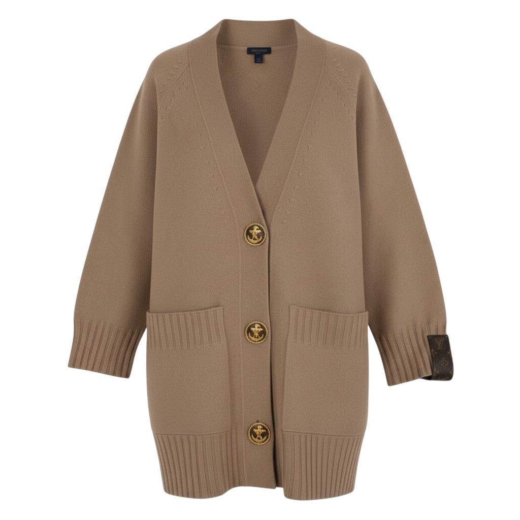Louis Vuitton Long Cardigan Wool Knit Anchor Button Long Sweater Pink Beige M