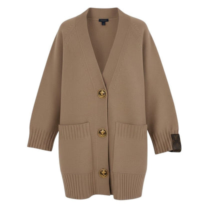 Louis Vuitton Long Cardigan Wool Knit Anchor Button Long Sweater Pink Beige M