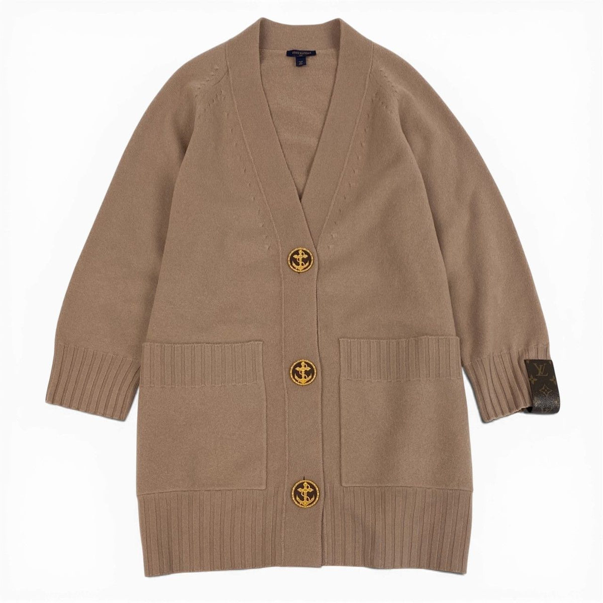 Louis Vuitton Long Cardigan Wool Knit Anchor Button Long Sweater Pink Beige M — view 2