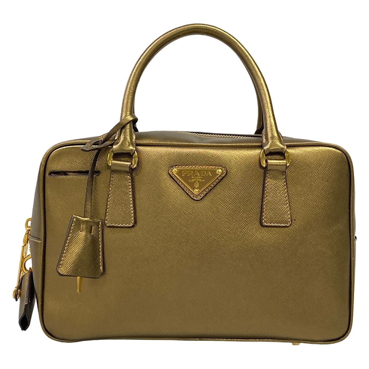 Prada Handle Gold Leather Handbag