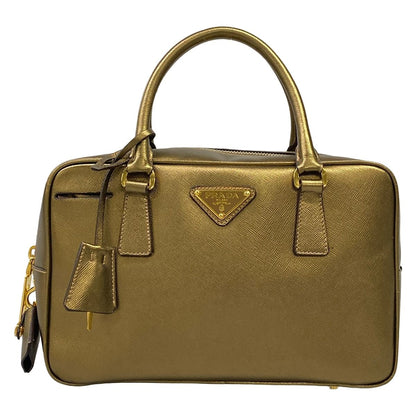 Prada Handle Gold Leather Handbag