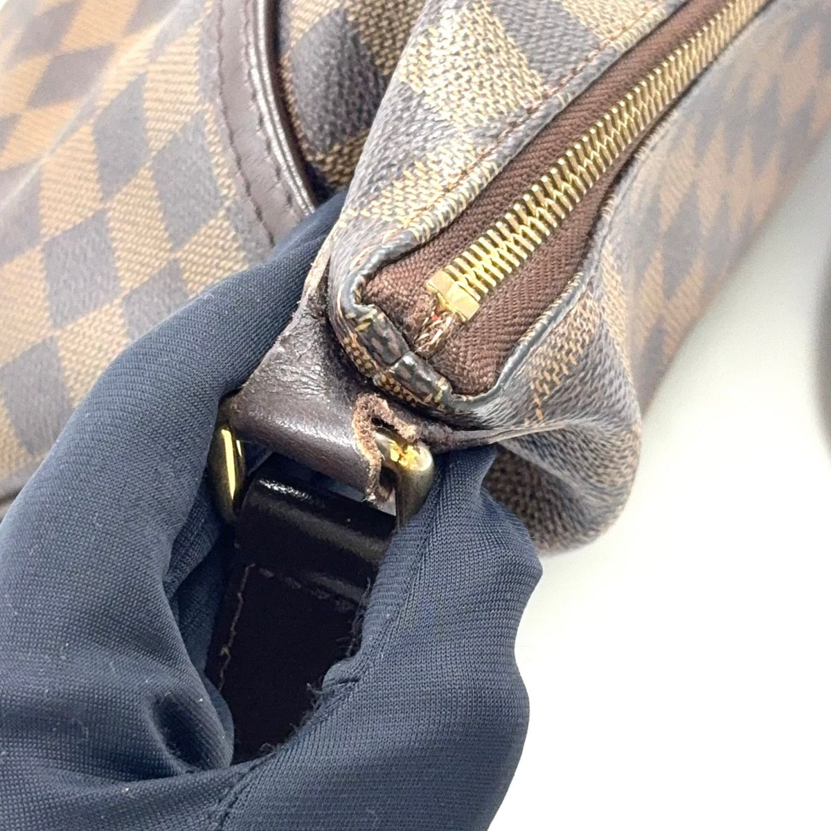 Louis Vuitton Blue Msbeli GM Damier Ebene Leather Brown Shoulder Bag Gold — view 7