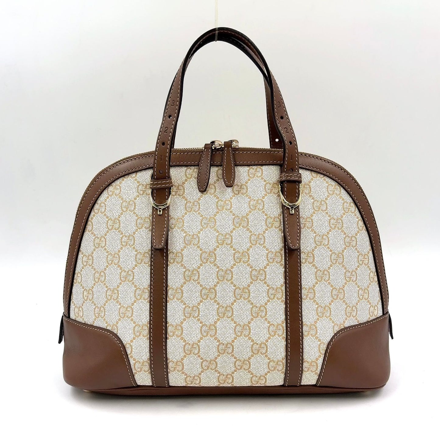 Gucci Nice Micro Guccissima Leather Canvas Dark Brown Beige Handle Gold Handbag